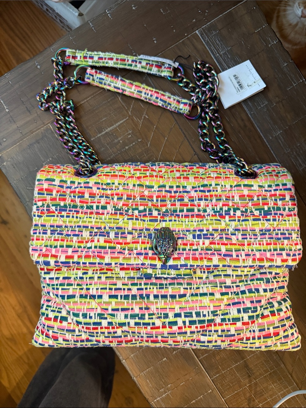 Kurt Geiger Large Kensington Tweed bag with Iridescent Chain (includes dust bag) - Picture 3 of 7